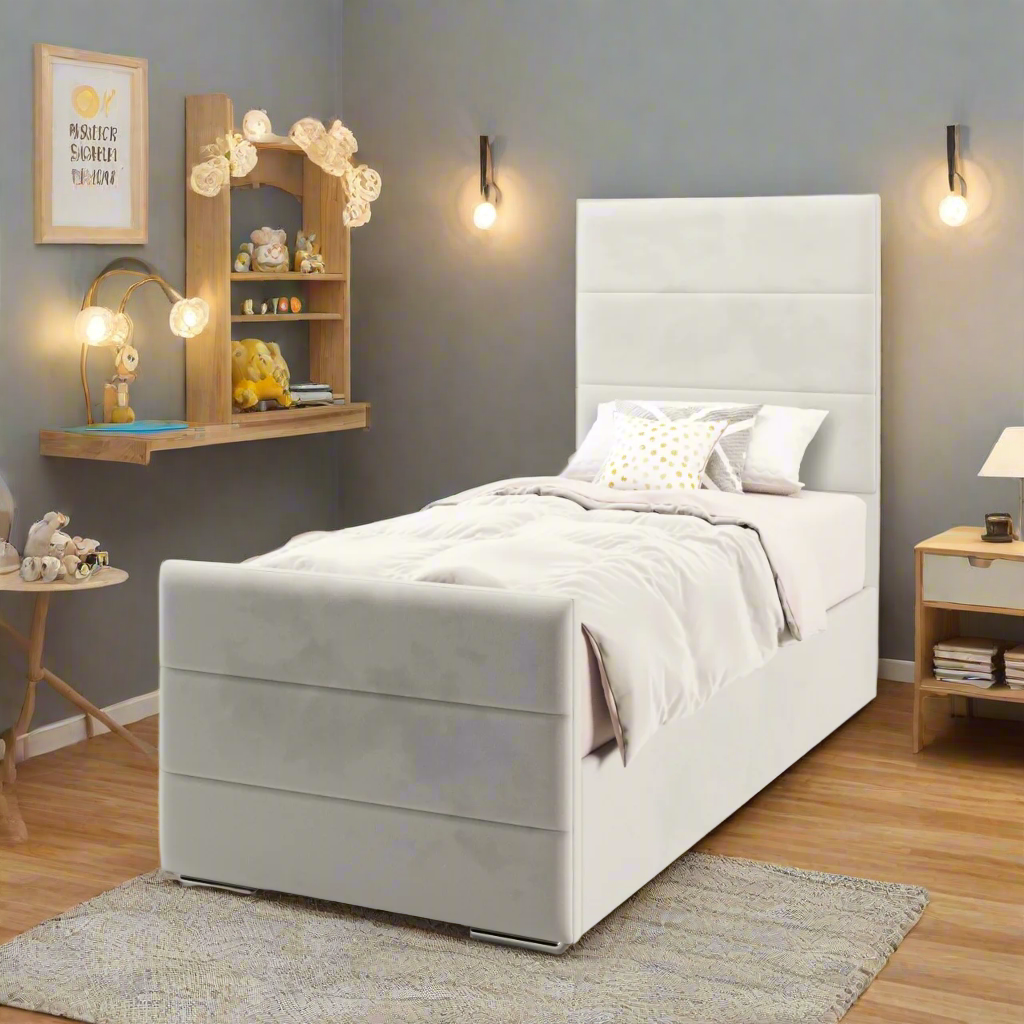 Horizontal Panels Ottoman Storage Side Lift Bed & Footend