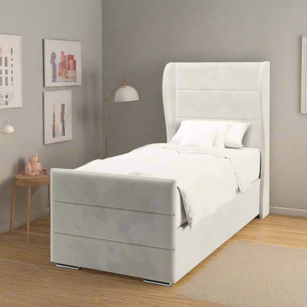 Horizontal Panels Headboard Ottoman Storage Side Lift Bed & Footend