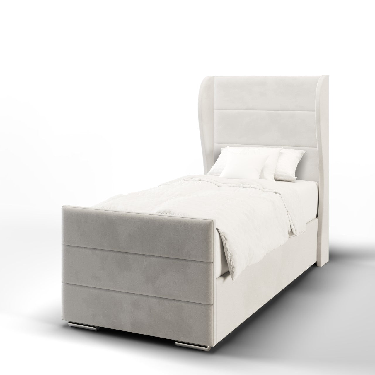 Horizontal Panels Fabric Middle Curve Wing Headboard with Ottoman Storage Side Lift Bed & Footend