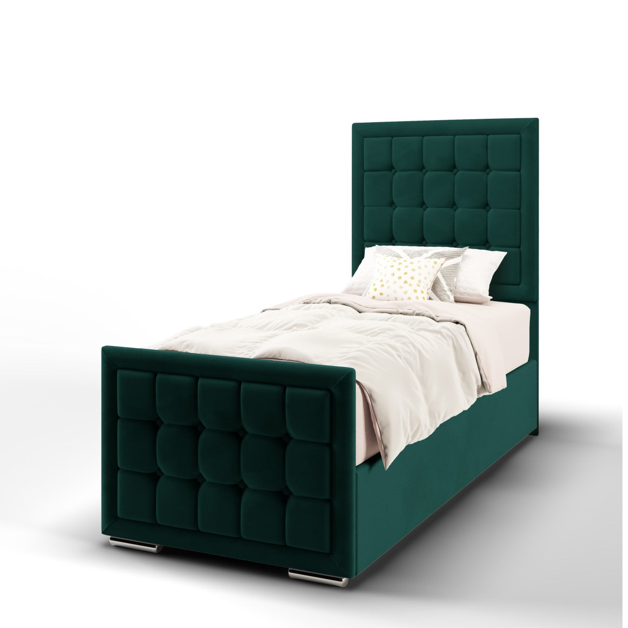 Large Cubic Border Fabric Tall Headboard with Ottoman Storage Side Lift Bed & Footend