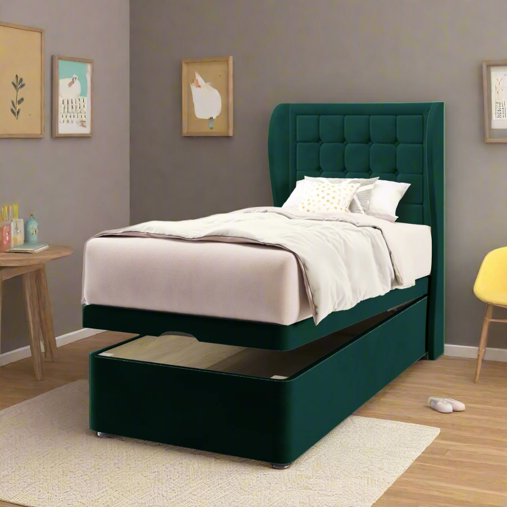 Large Cubic Border Headboard Ottoman Storage Bed