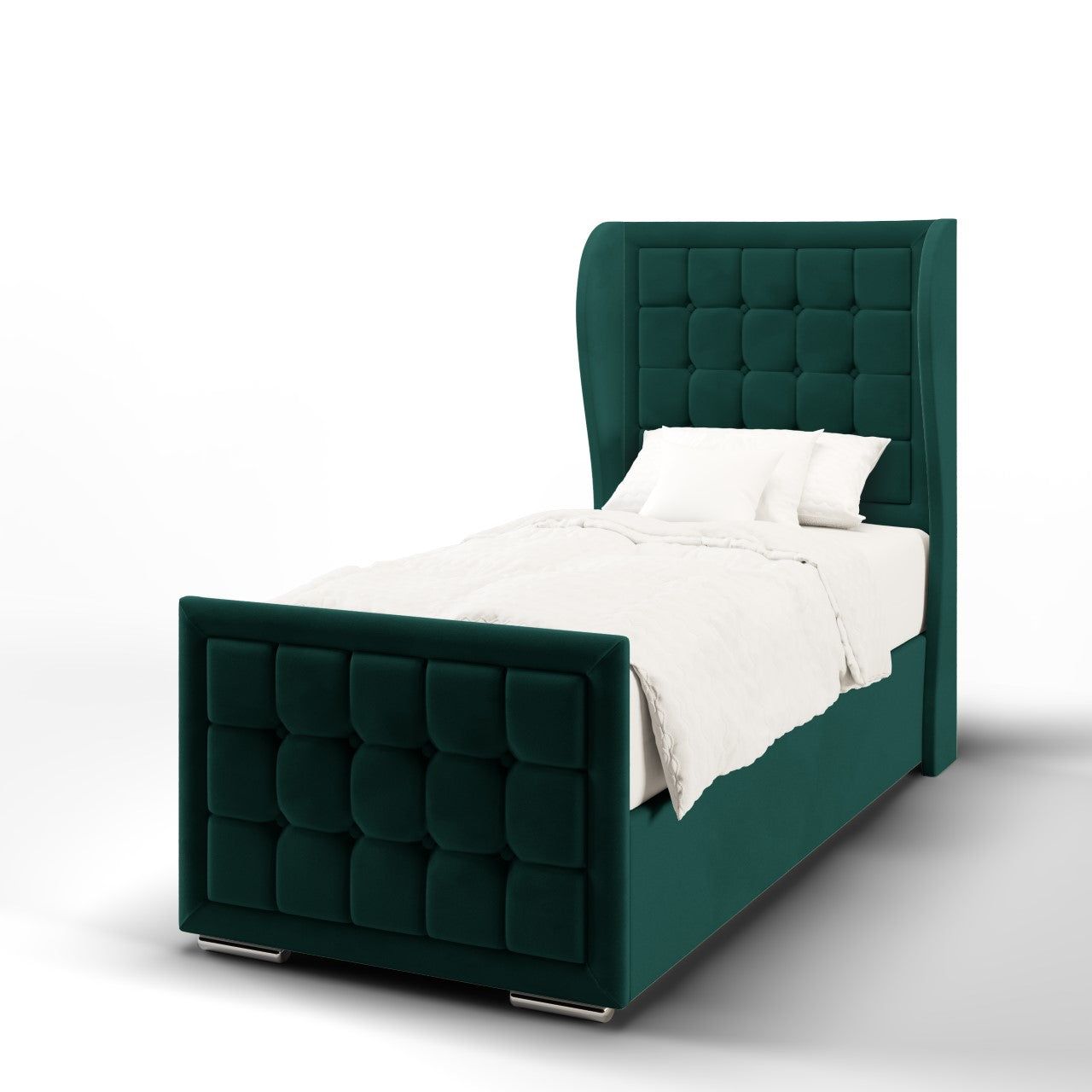 Large Cubic Border Fabric Middle Curve Wing Headboard with Ottoman Storage Side Lift Bed & Footend