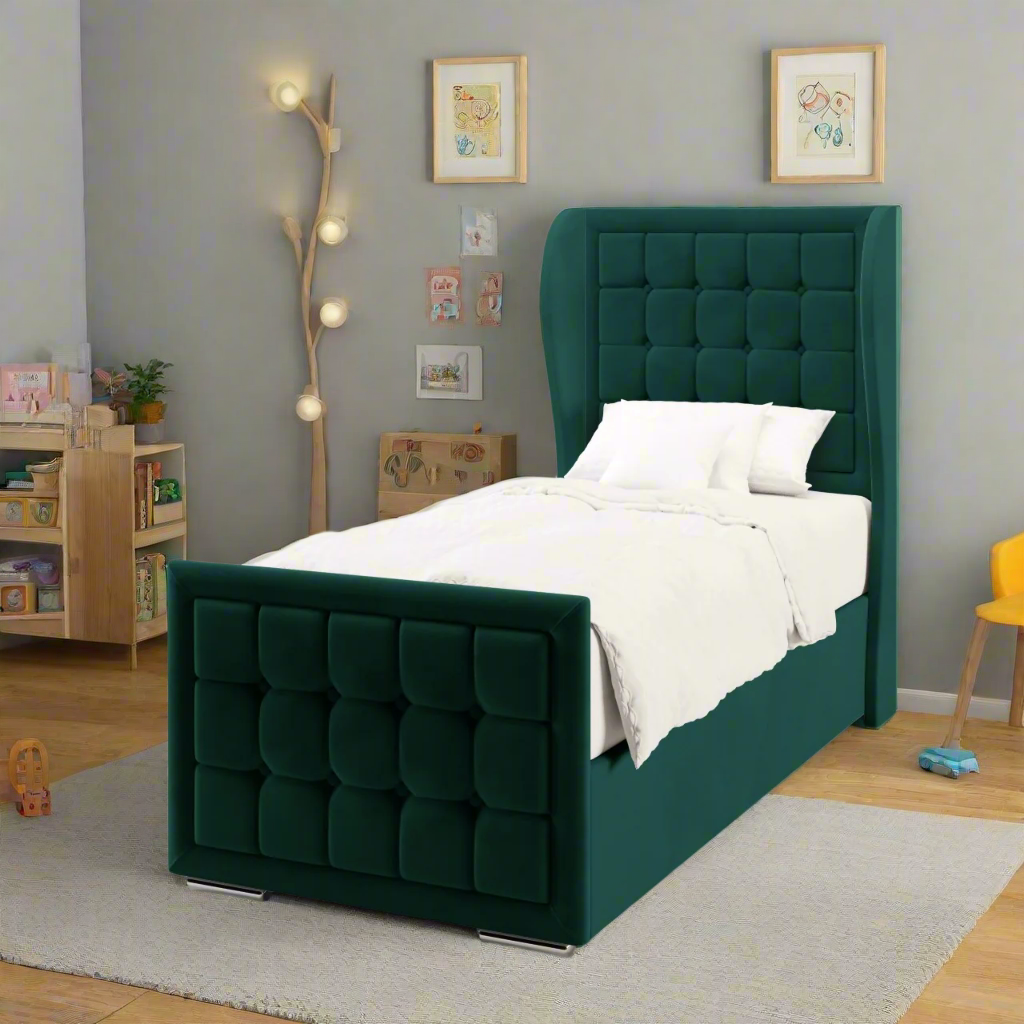 Large Cubic Border Headboard Ottoman Storage Side Lift Bed & Footend