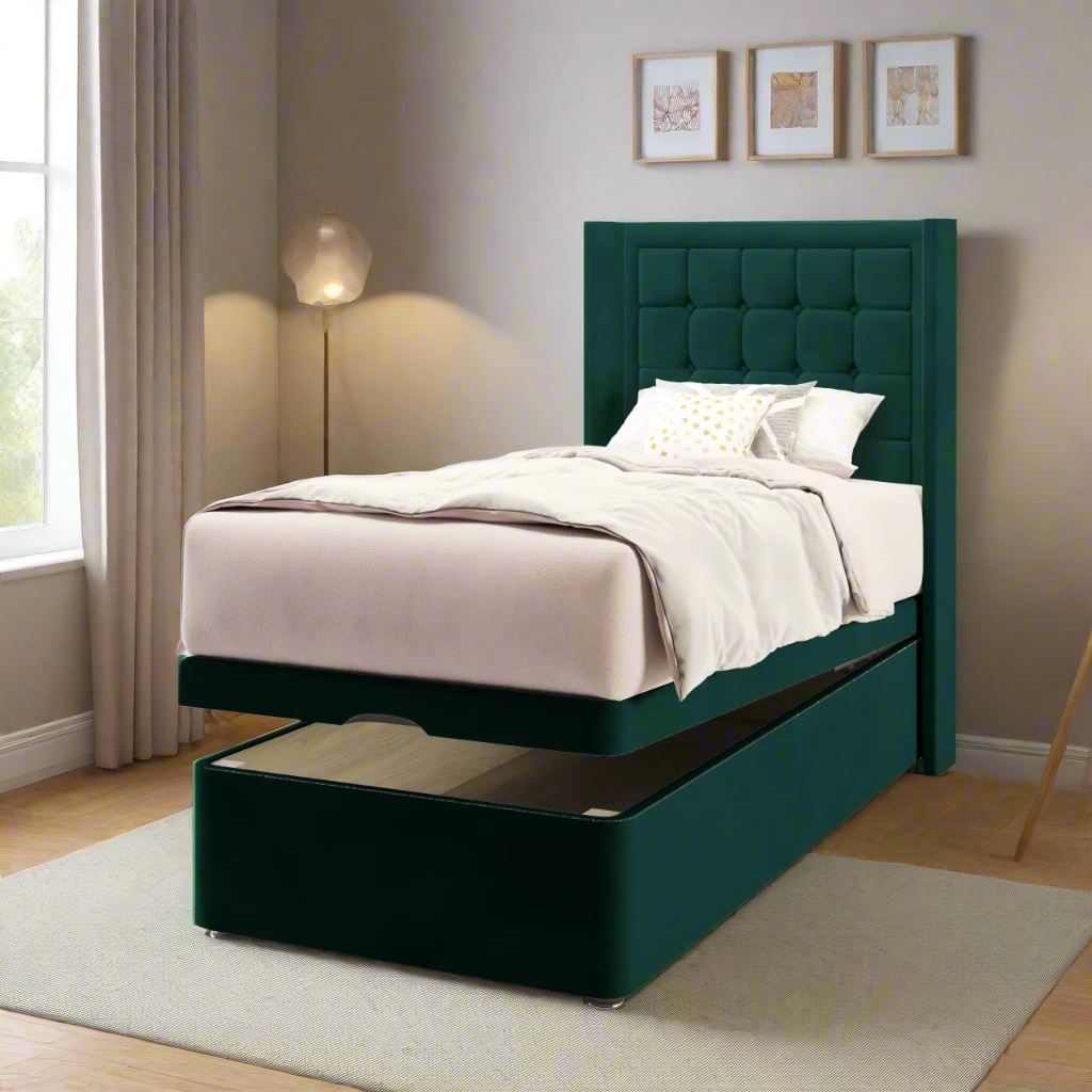 Large Cubic Border Headboard Ottoman Storage Bed