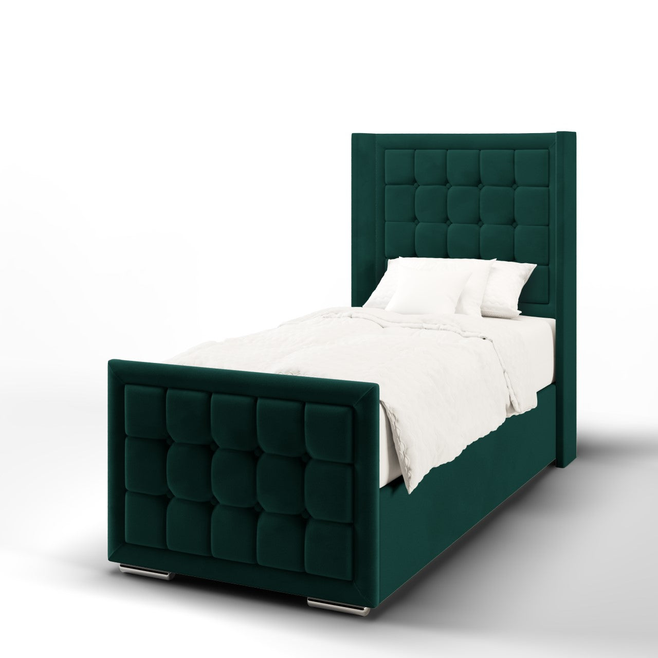 Large Cubic Border Fabric Straight Wing Headboard with Ottoman Storage Side Lift Bed & Footend