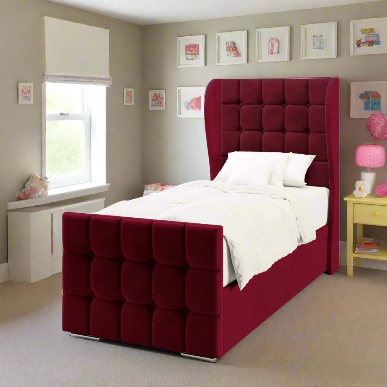 Large Cubic Fabric Middle Curve Wing Headboard with Ottoman Storage Side Lift Bed & Footend