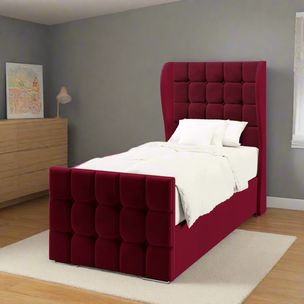 Large Cubic Fabric Middle Curve Wing Headboard with Ottoman Storage Side Lift Bed & Footend