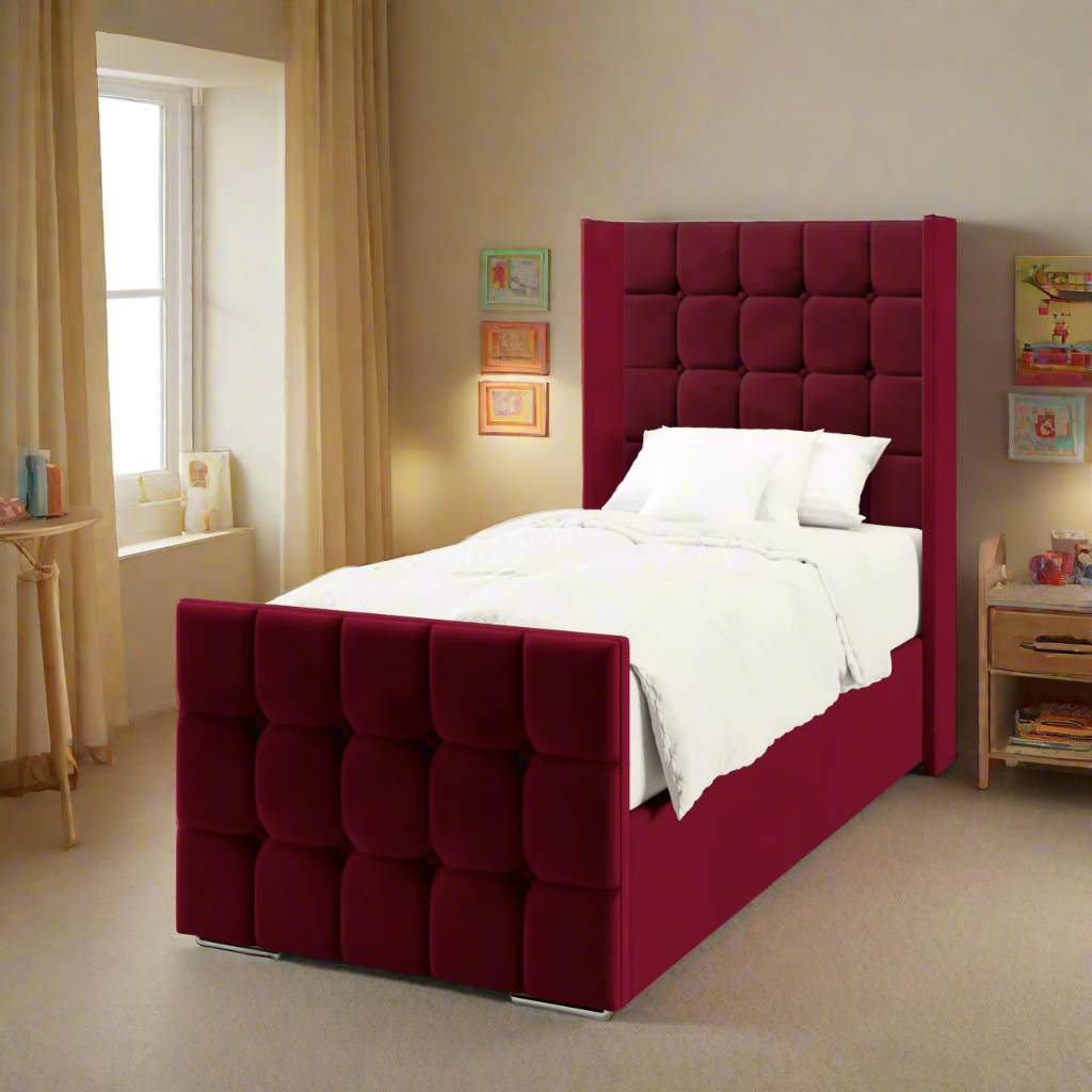 Large Cubic Fabric Straight Wing Headboard with Ottoman Storage Side Lift Bed & Footend