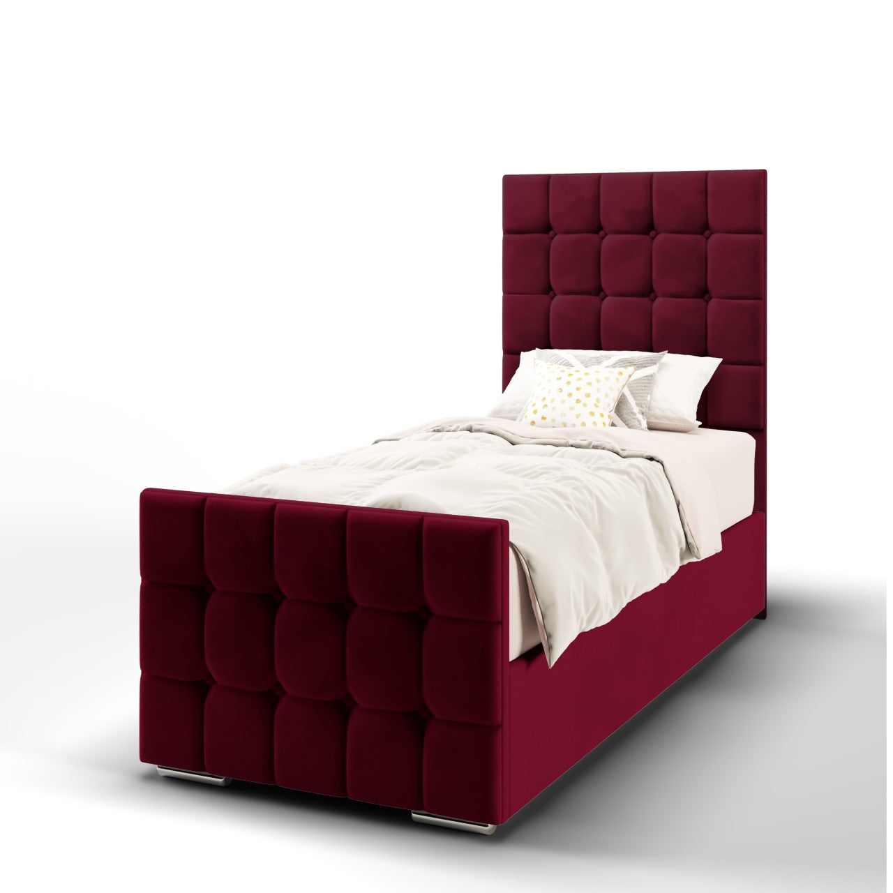 Large Cubic Fabric Tall Headboard with Ottoman Storage Side Lift Bed & Footend