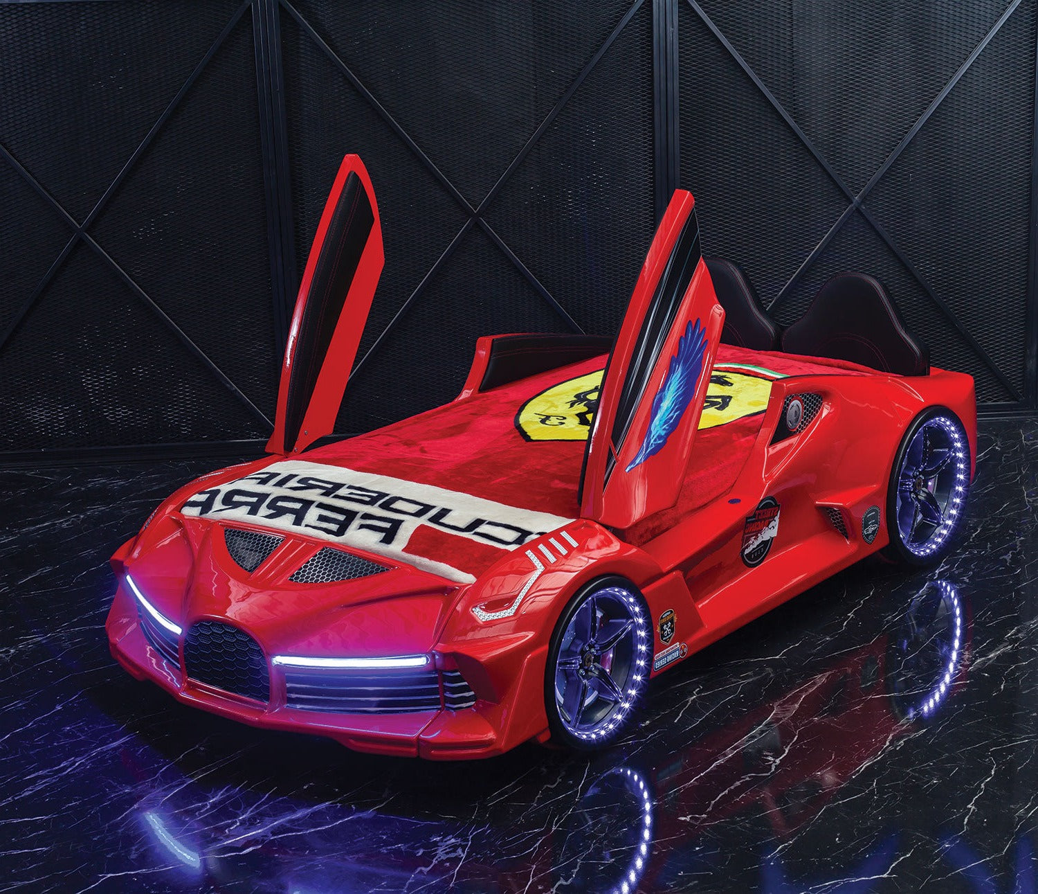 Hurracan 3FT Single Red Racing Car Bed with Bluetooth, LED Lights & Sounds