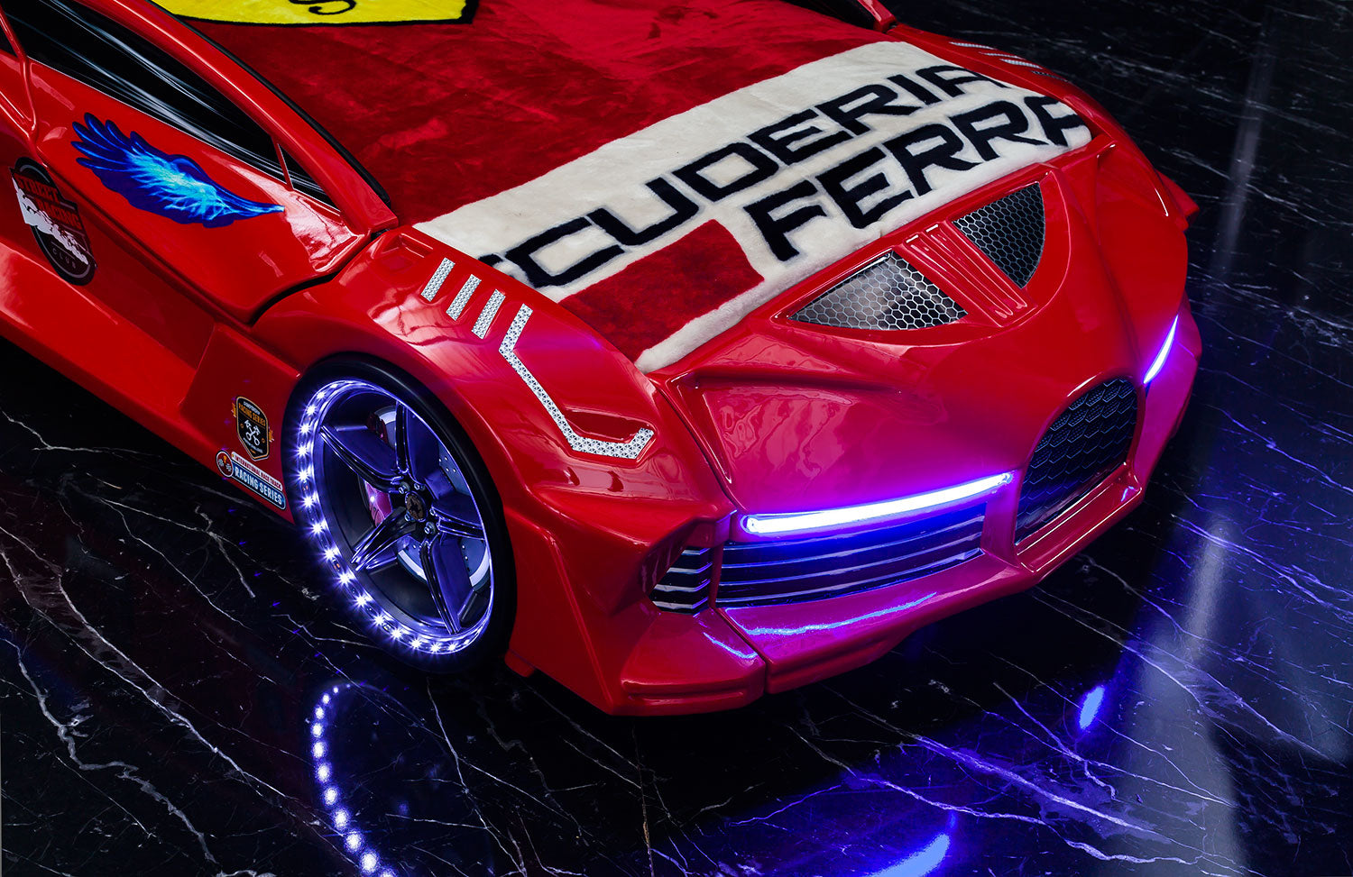 Hurracan 3FT Single Red Racing Car Bed with Bluetooth, LED Lights & Sounds