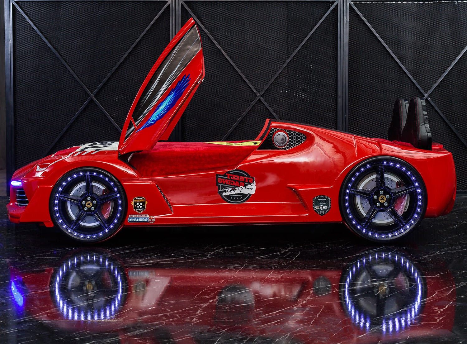 Hurracan 3FT Single Red Racing Car Bed with Bluetooth, LED Lights & Sounds