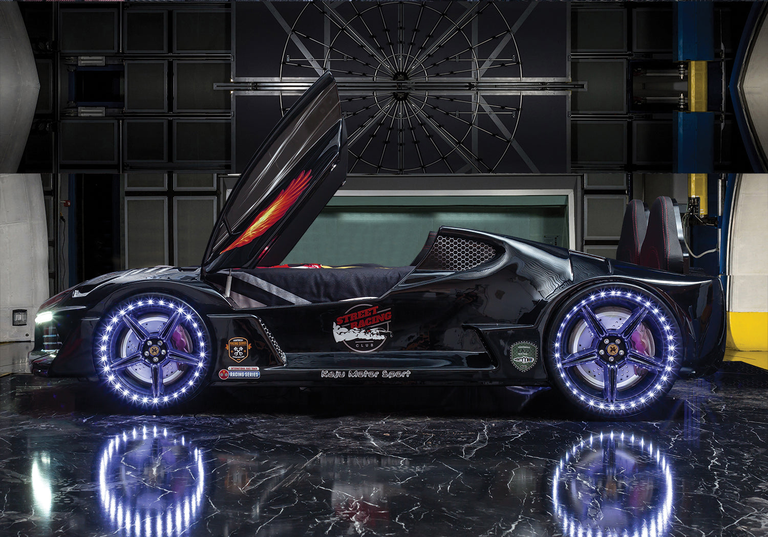 Hurracan 3FT Single Black Racing Car Bed with Bluetooth, LED Lights & Sounds