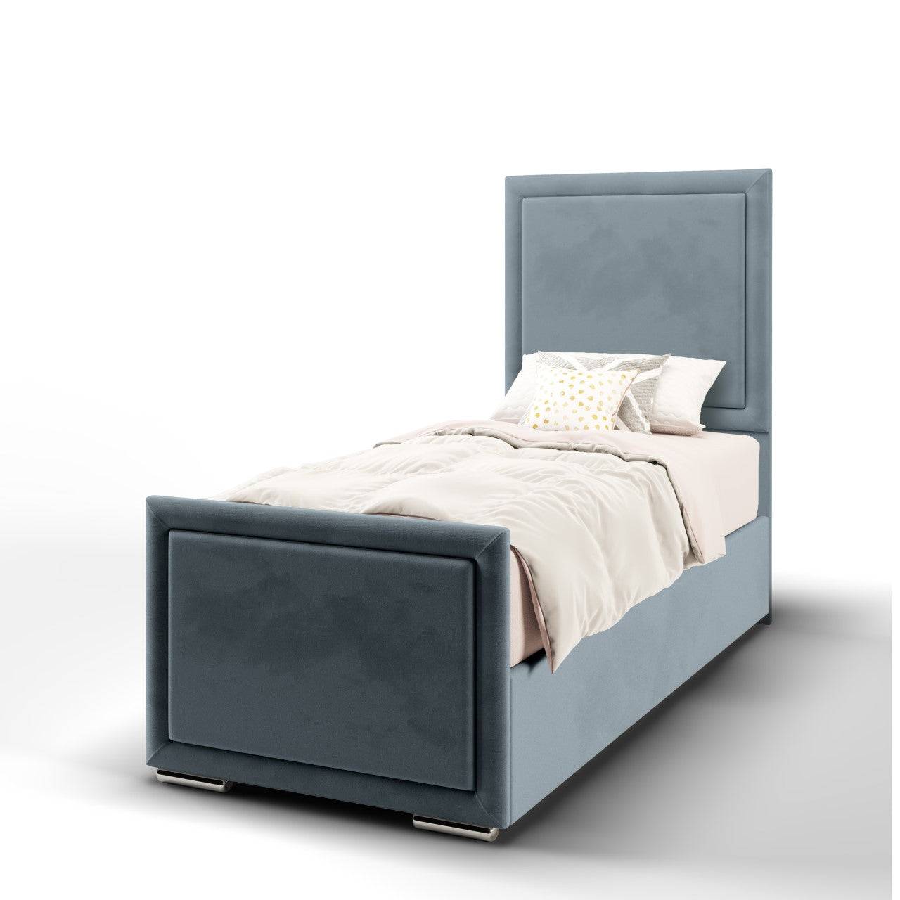 Plain Border Fabric Tall Headboard with Ottoman Storage Side Lift Bed & Footend