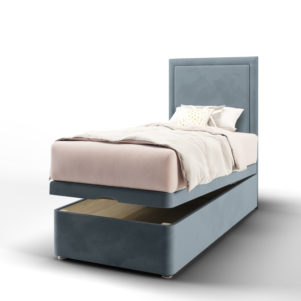Plain Border Headboard Ottoman Storage Bed