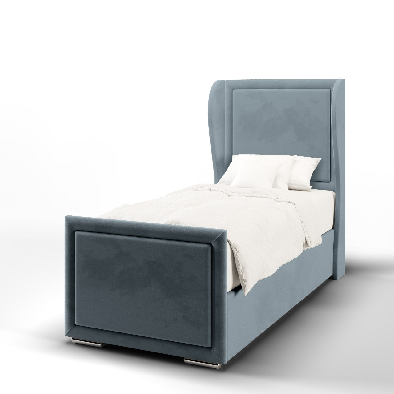 Plain Border Fabric Middle Curve Wing Headboard with Ottoman Storage Side Lift Bed & Footend