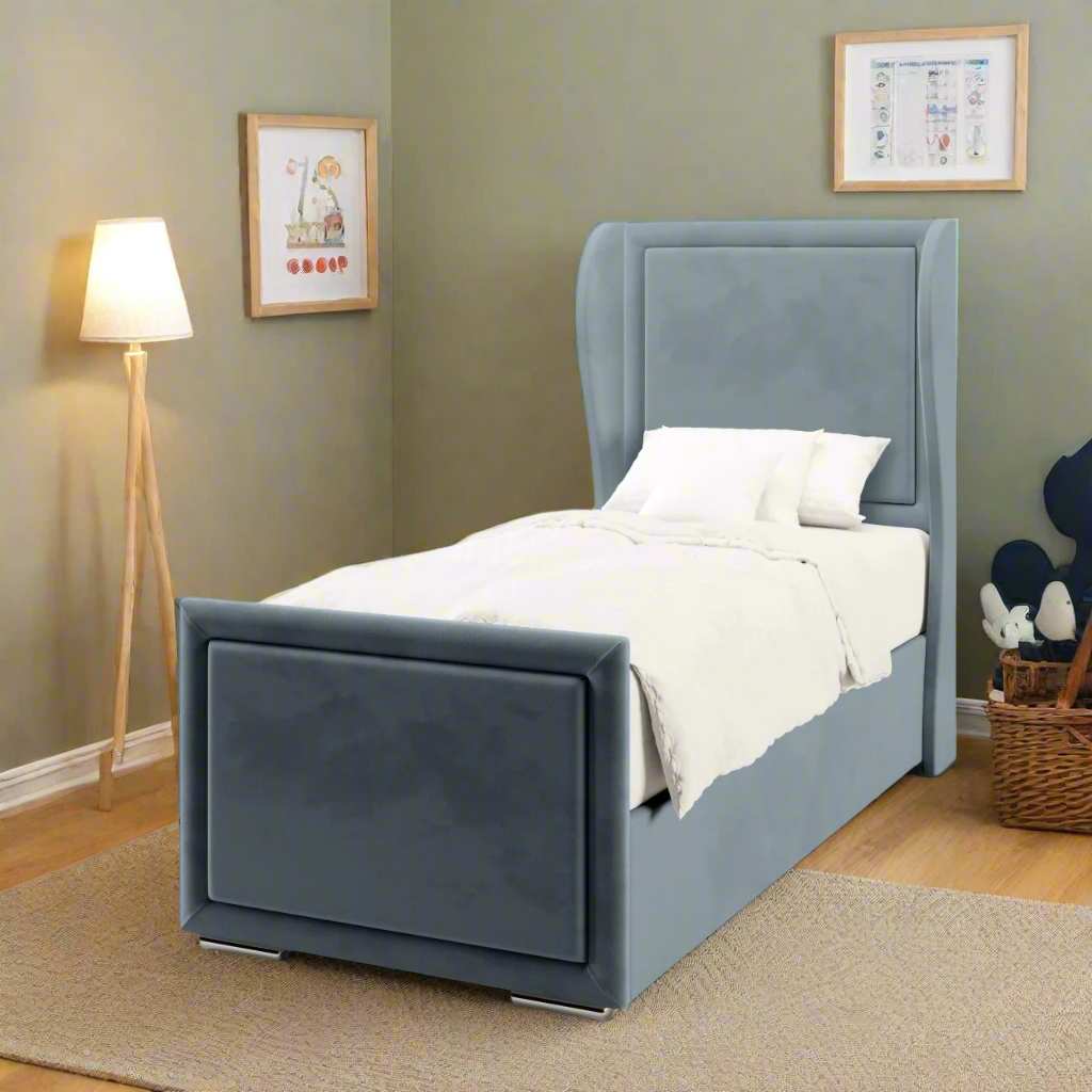 Plain Border Headboard Ottoman Storage Side Lift Bed & Footend