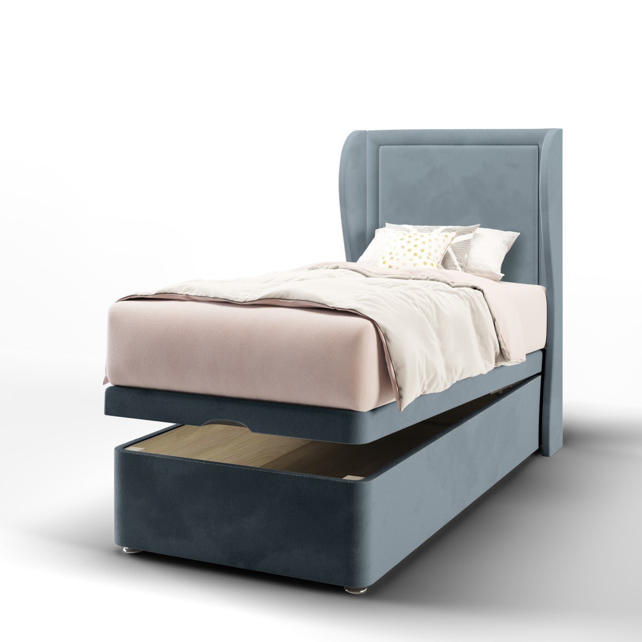 Plain Border Headboard Ottoman Storage Bed