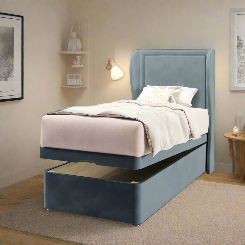 Plain Border Headboard Ottoman Storage Bed