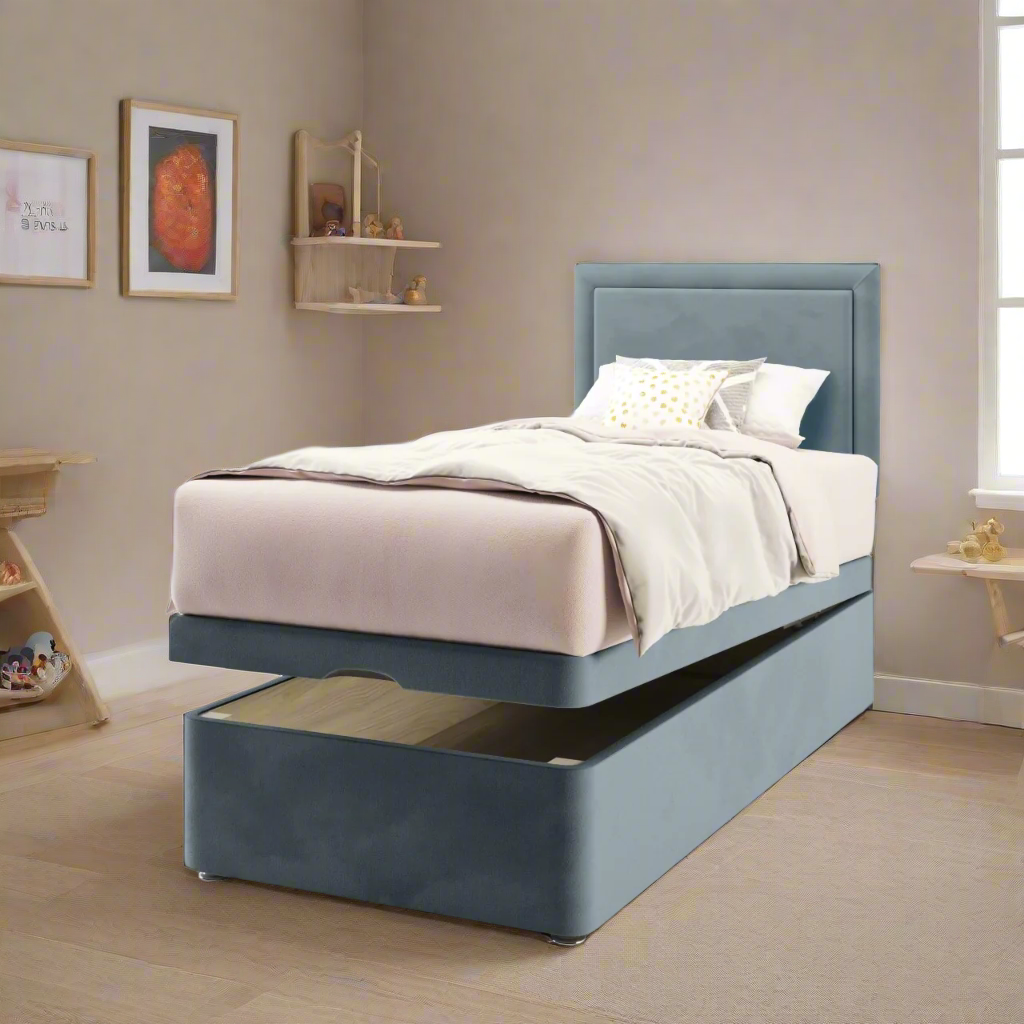 Plain Border Headboard Ottoman Storage Bed