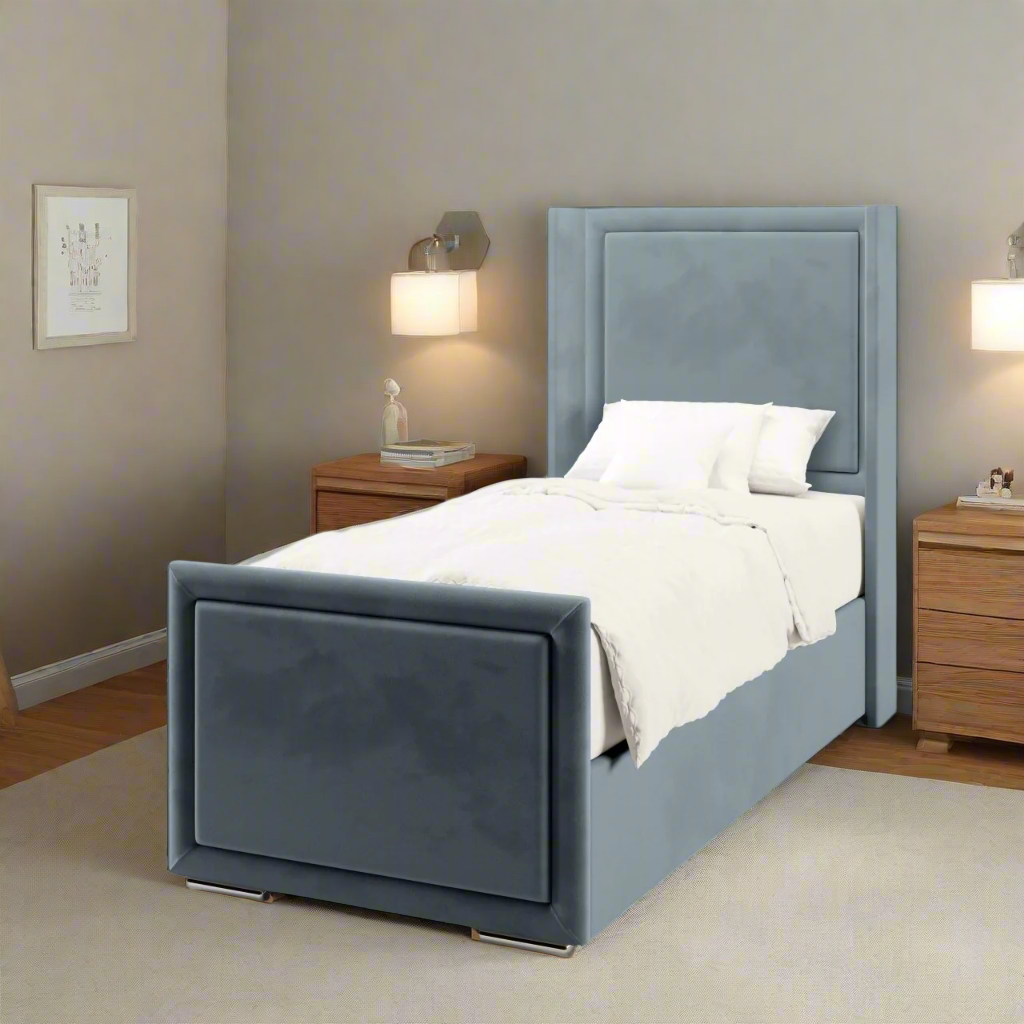 Plain Border Headboard Ottoman Storage Side Lift Bed & Footend