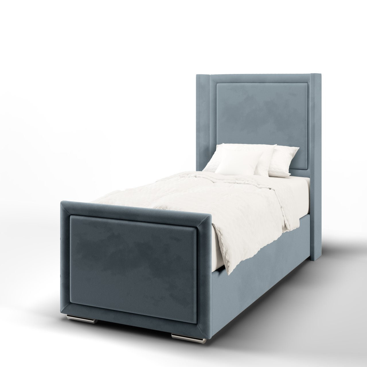 Plain Border Fabric Straight Wing Headboard with Ottoman Storage Side Lift Bed & Footend