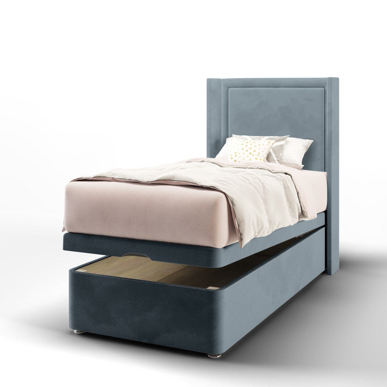Plain Border Headboard Ottoman Storage Bed