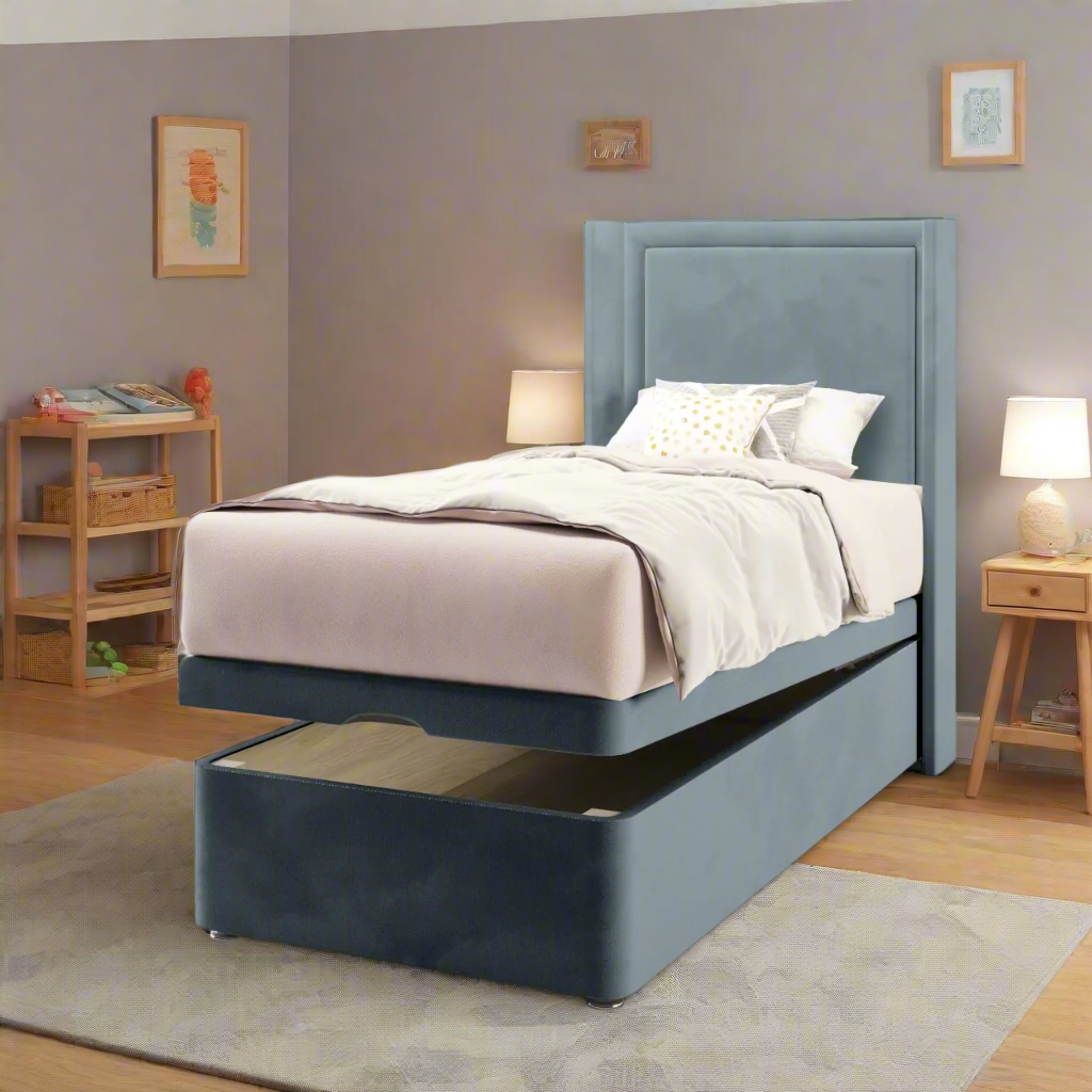 Plain Border Headboard Ottoman Storage Bed