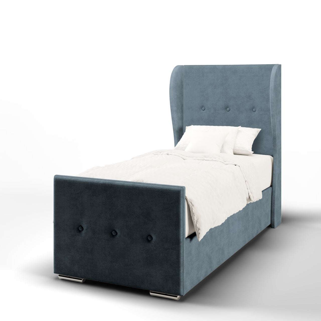 Plain Fabric Middle Curve Wing Headboard with Ottoman Storage Side Lift Bed & Footend