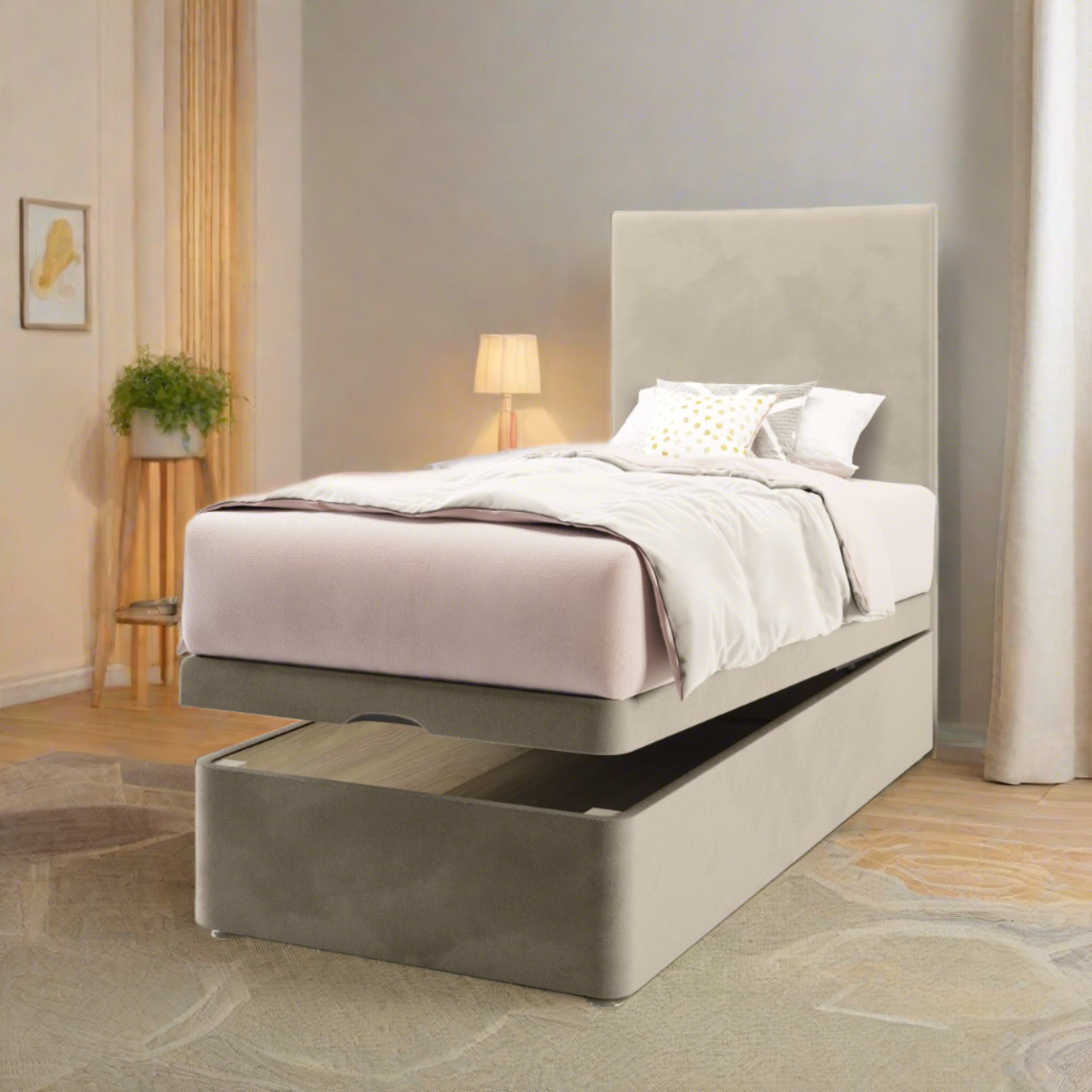 Plain Headboard Ottoman Storage Bed