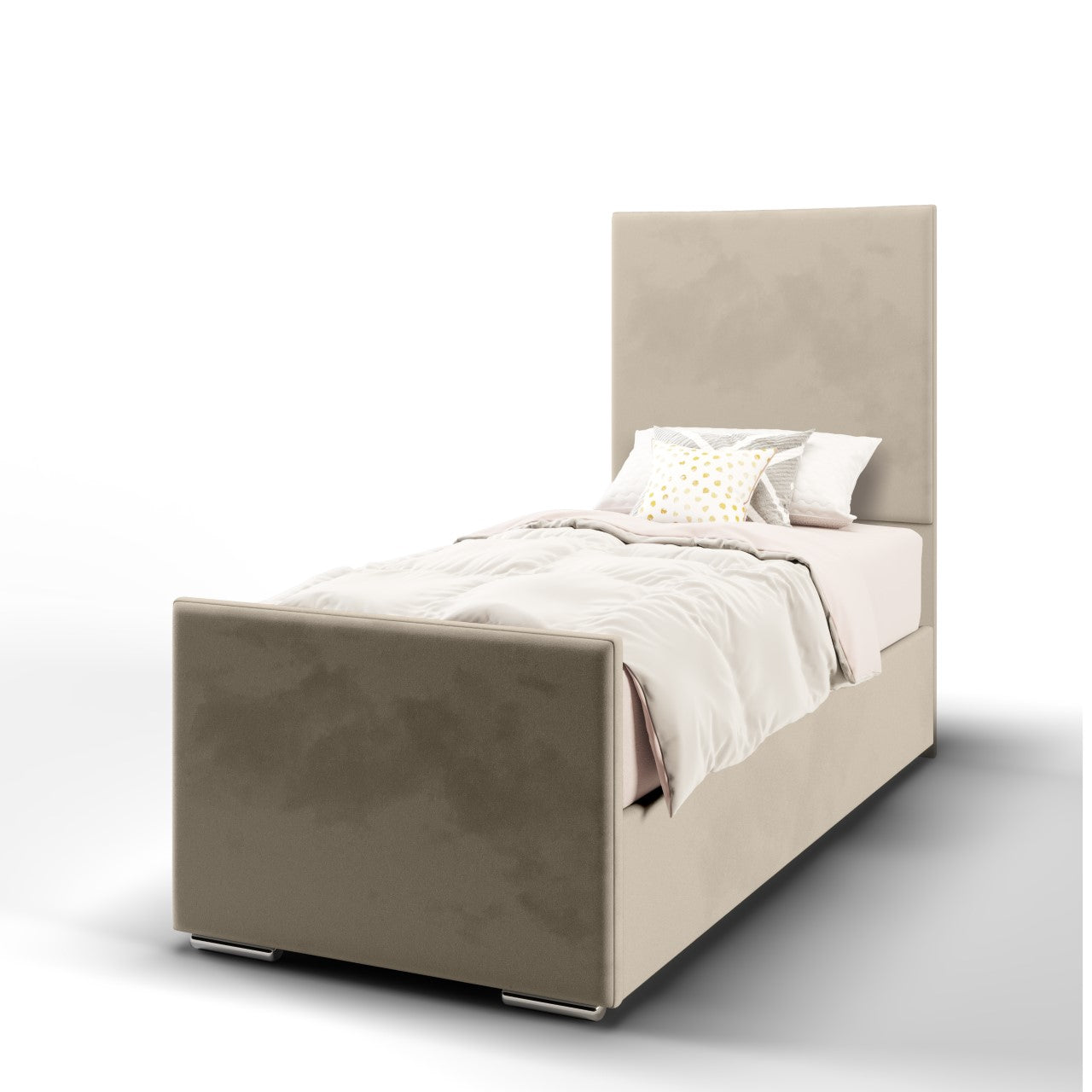 Plain Fabric Tall Headboard with Ottoman Storage Side Lift Bed & Footend