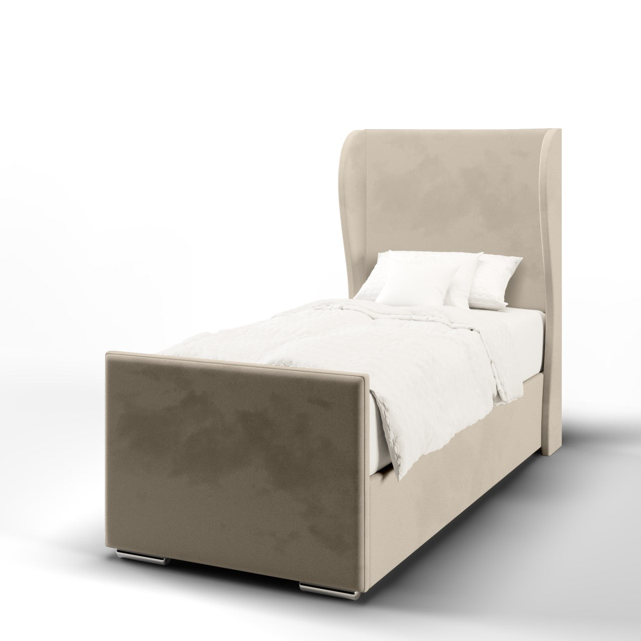 Plain Fabric Middle Curve Wing Headboard with Ottoman Storage Side Lift Bed & Footend