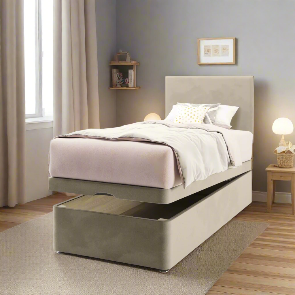 Plain Headboard Ottoman Storage Bed