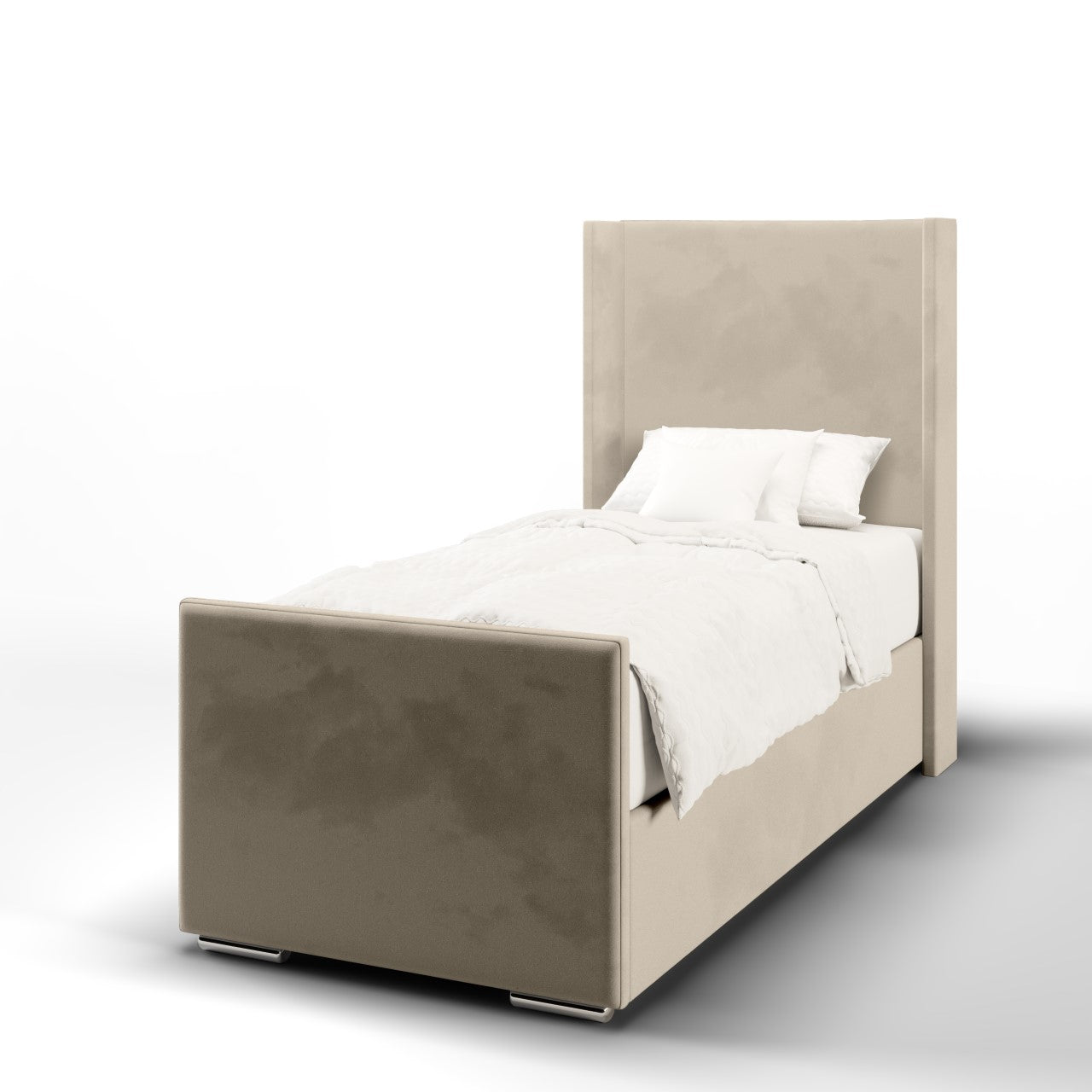 Plain Fabric Straight Wing Headboard with Ottoman Storage Side Lift Bed & Footend