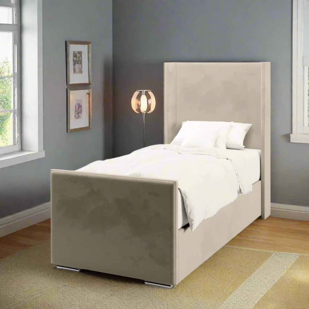 Plain Fabric Straight Wing Headboard with Ottoman Storage Side Lift Bed & Footend