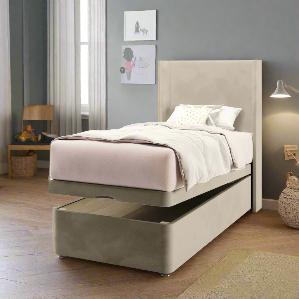 Plain Headboard Ottoman Storage Bed