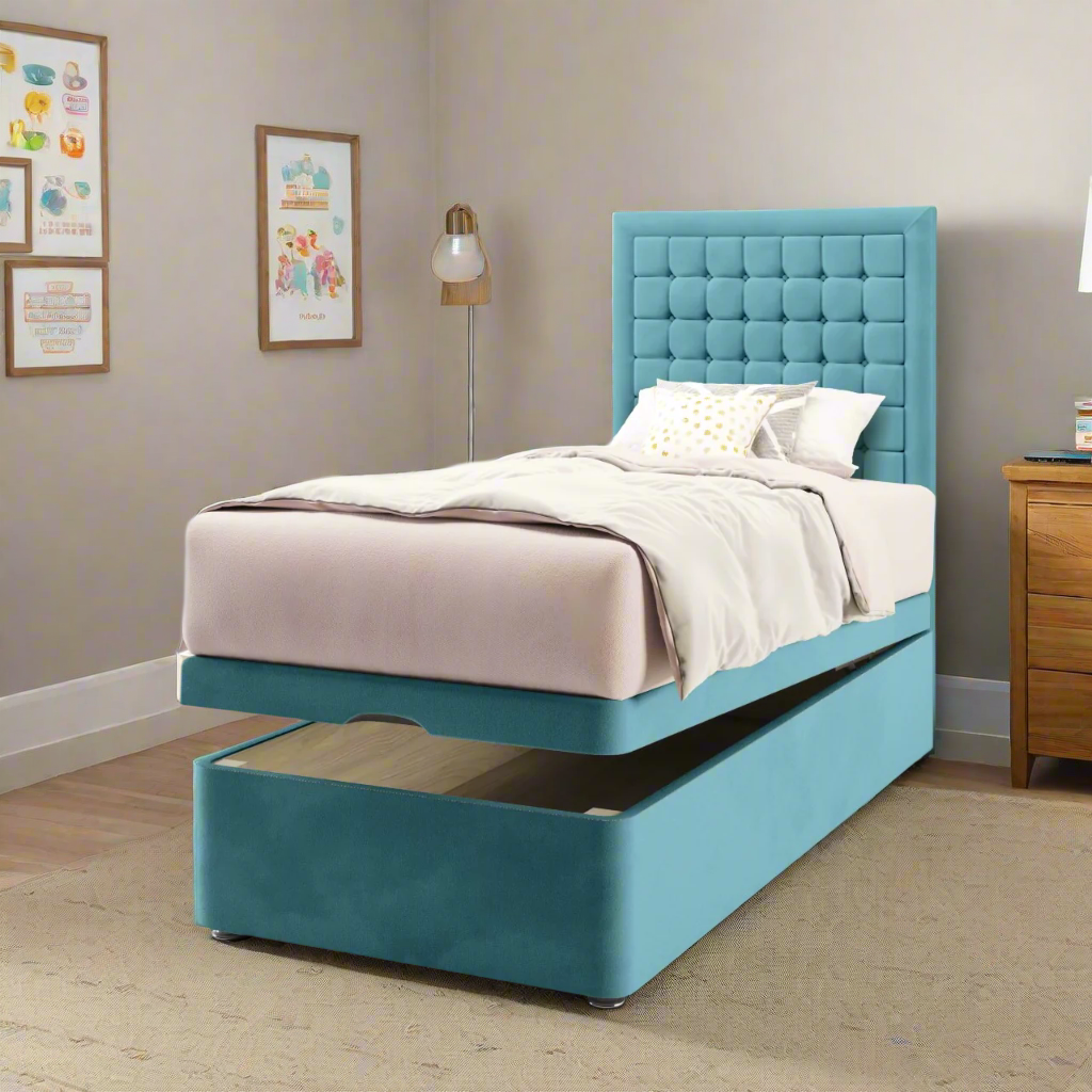 Small Cubic Border Headboard Ottoman Storage Bed