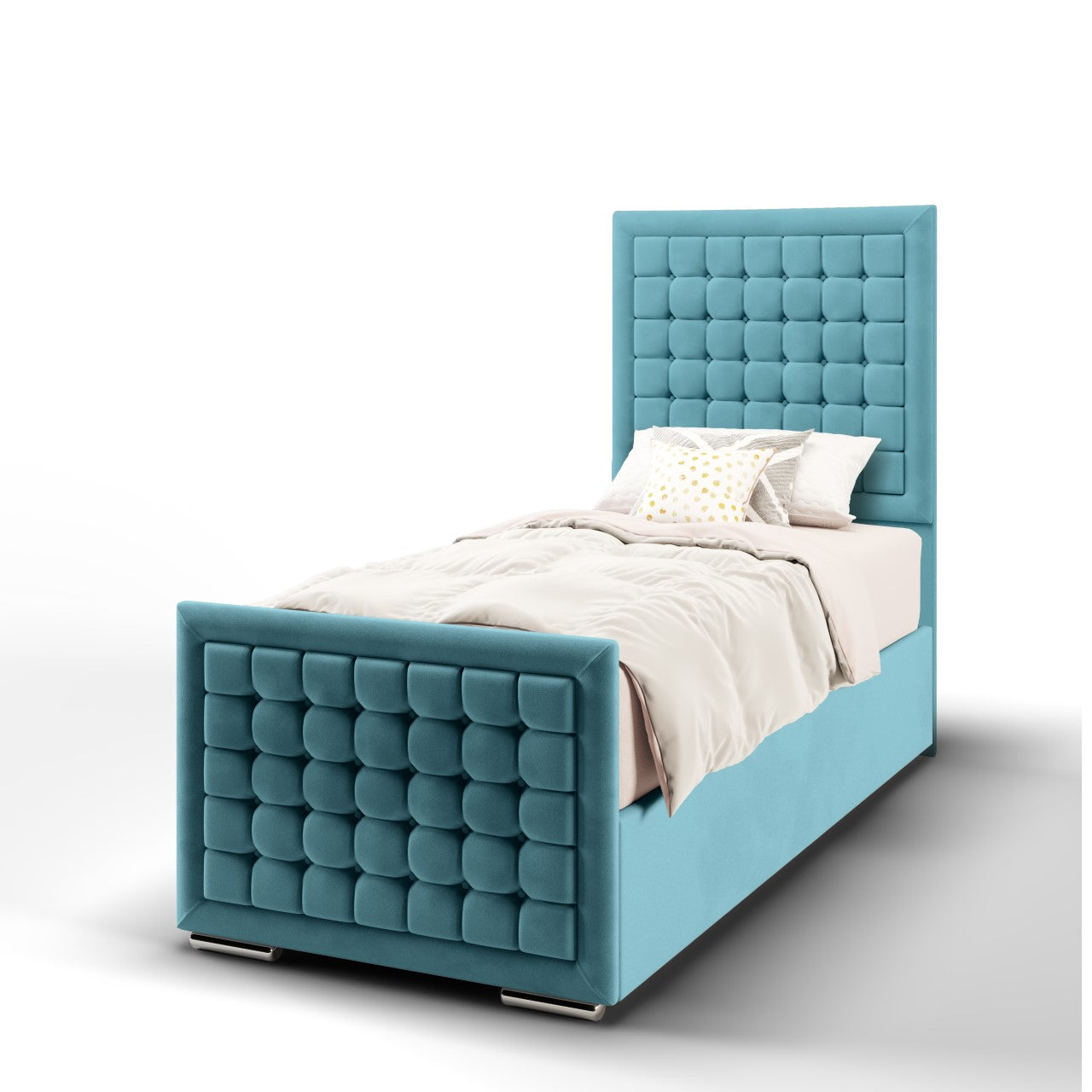 Small Cubic Border Fabric Tall Headboard with Ottoman Storage Side Lift Bed & Footend