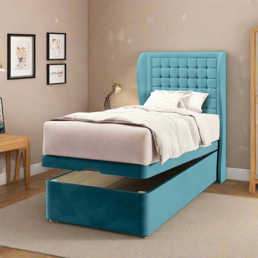 Small Cubic Border Headboard Ottoman Storage Bed