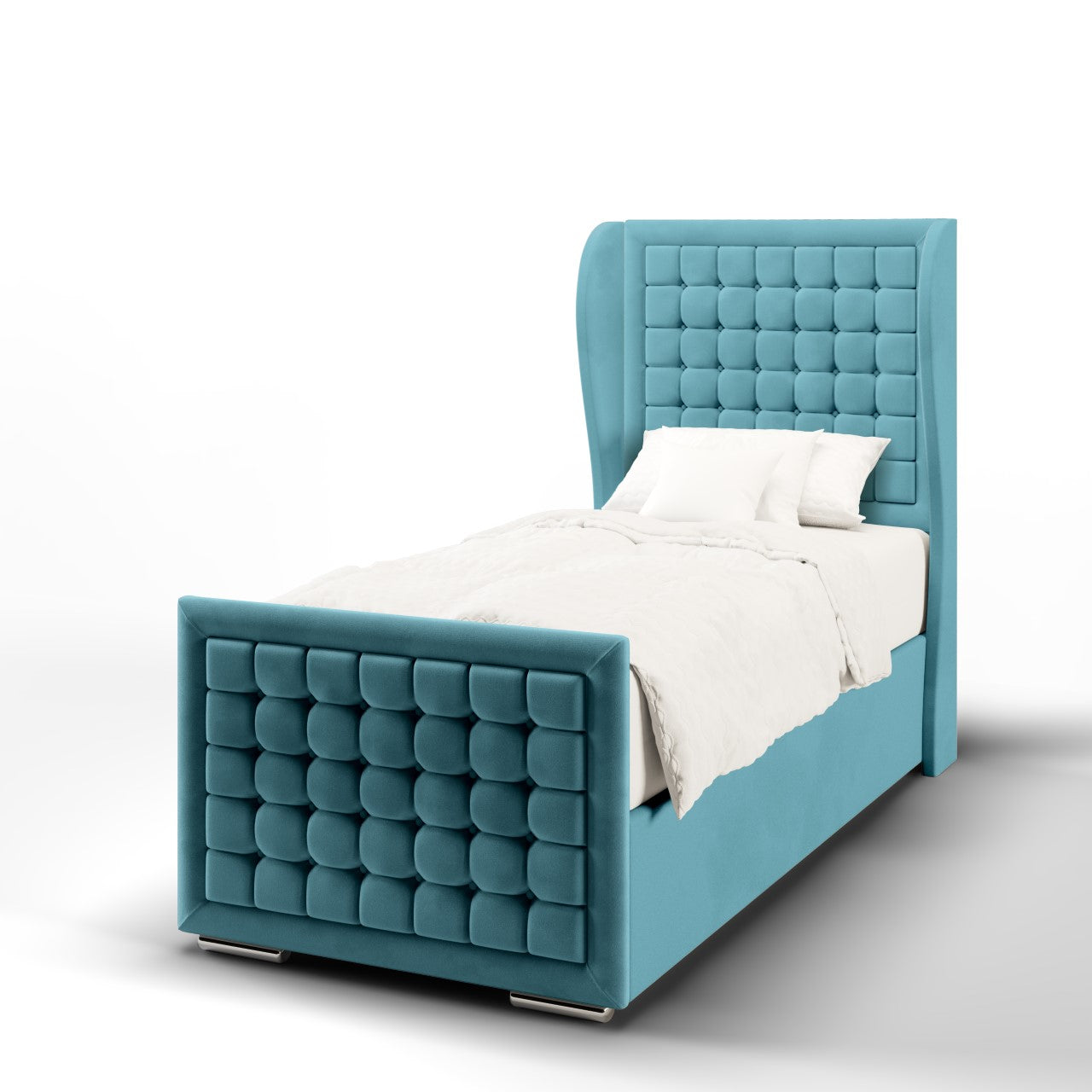 Small Cubic Border Fabric Middle Curve Wing Headboard with Ottoman Storage Side Lift Bed & Footend