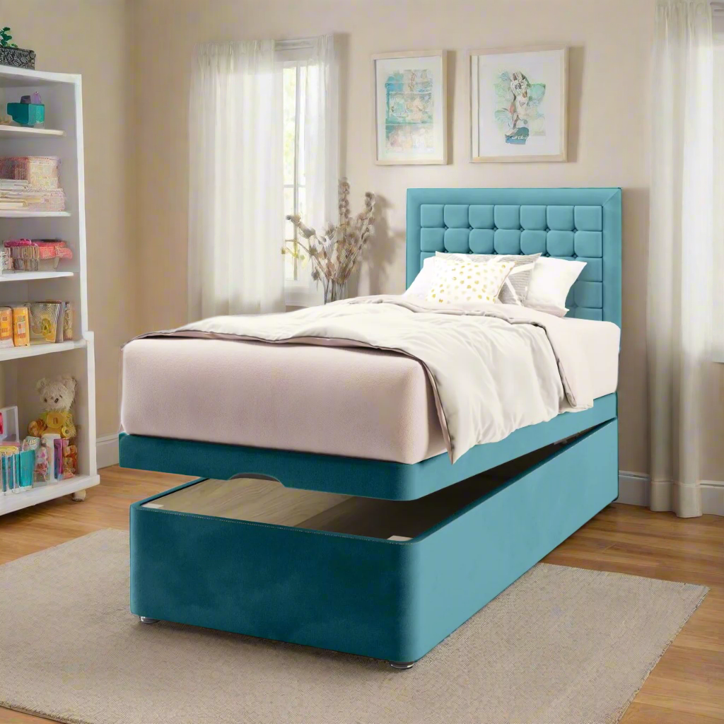 Small Cubic Border Headboard Ottoman Storage Bed