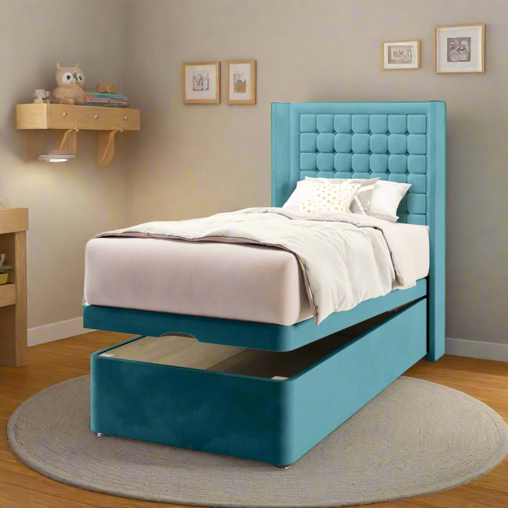 Small Cubic Border Headboard Ottoman Storage Bed