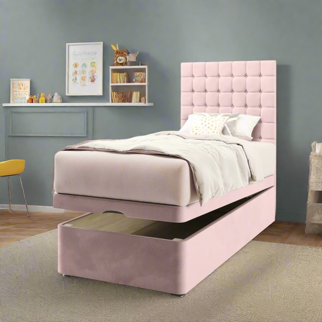 Small Cubic Headboard Ottoman Storage Bed