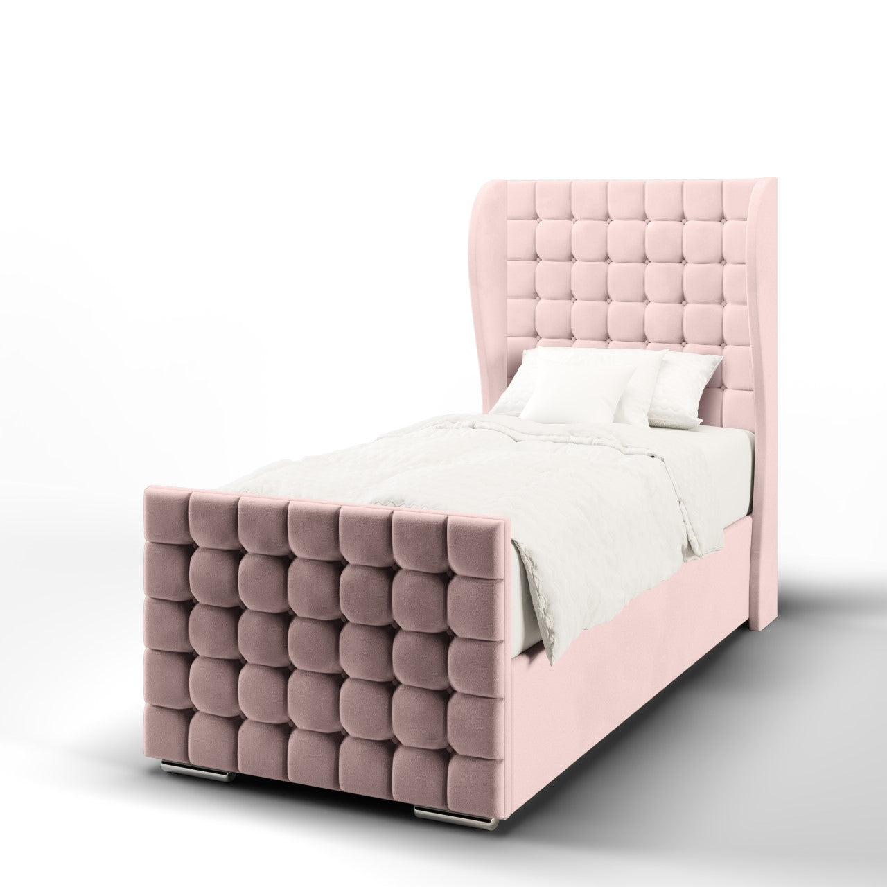 Small Cubic Fabric Middle Curve Wing Headboard with Ottoman Storage Side Lift Bed & Footend