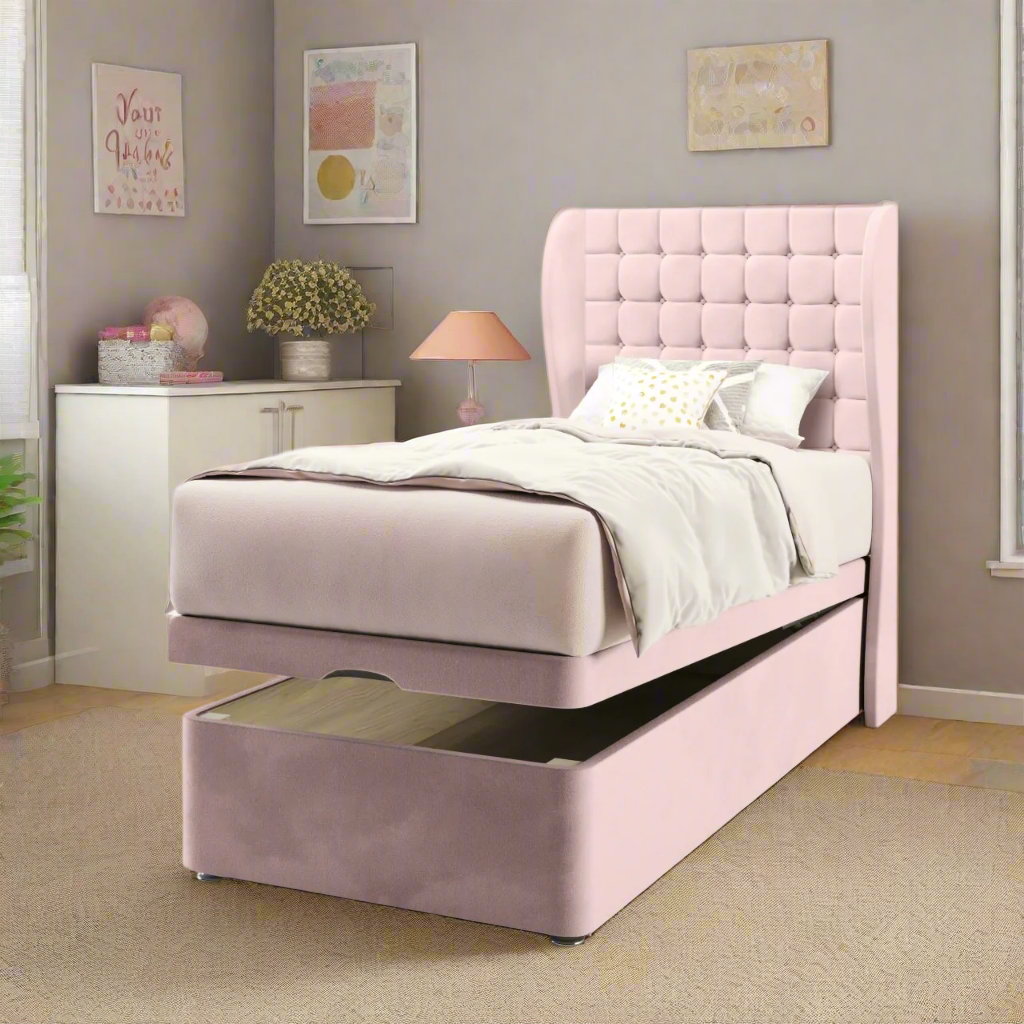 Small Cubic Headboard Ottoman Storage Bed