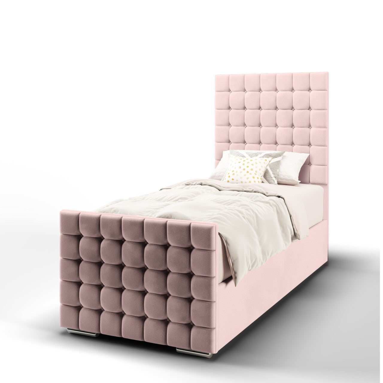 Small Cubic Fabric Tall Headboard with Ottoman Storage Side Lift Bed & Footend