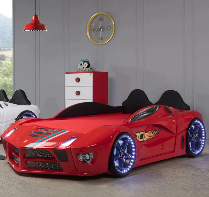 Alpha GT 3FT Single Red Racing Car Bed with LED Lights & Sounds