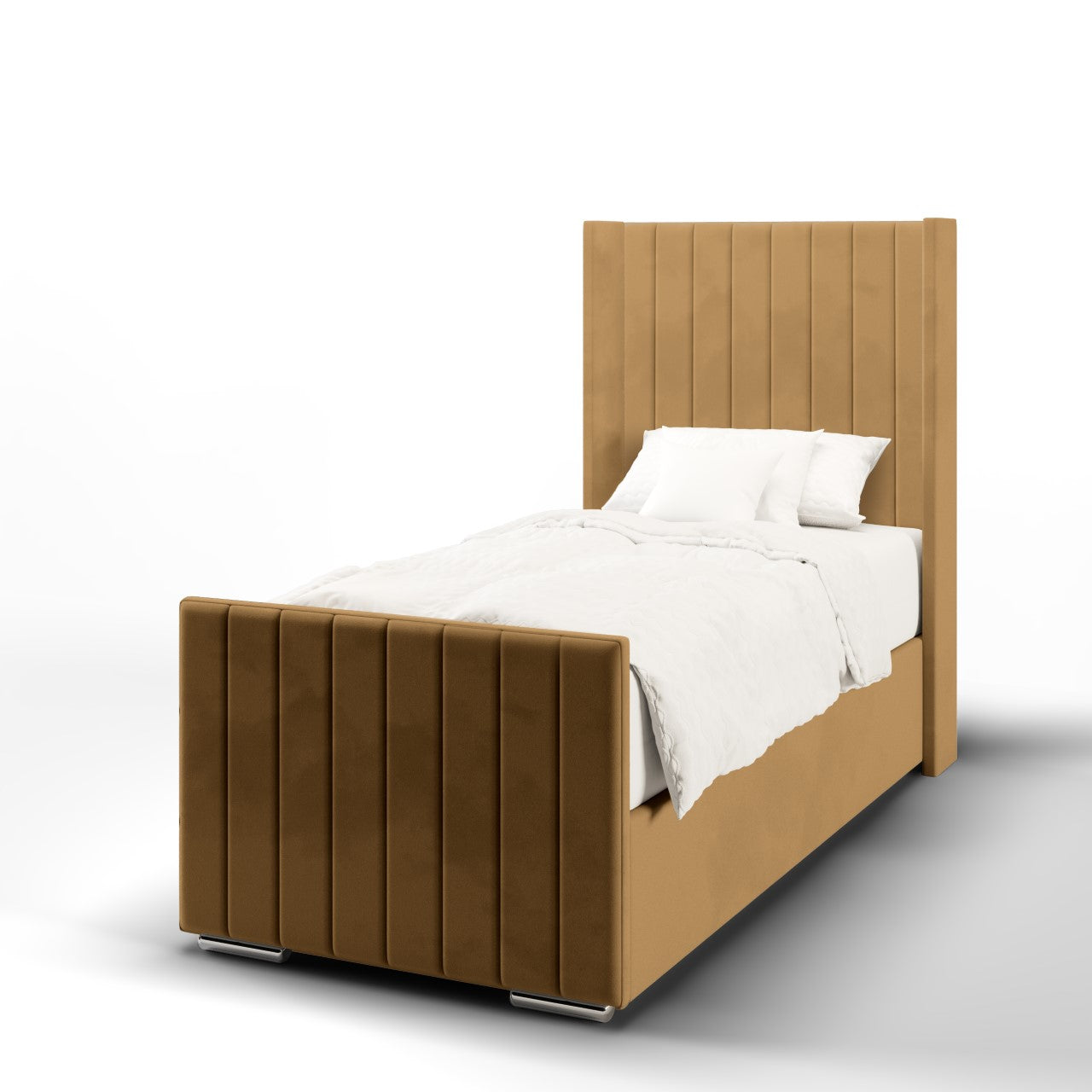 Vertical Panels Fabric Straight Wing Headboard with Ottoman Storage Side Lift Bed & Footend