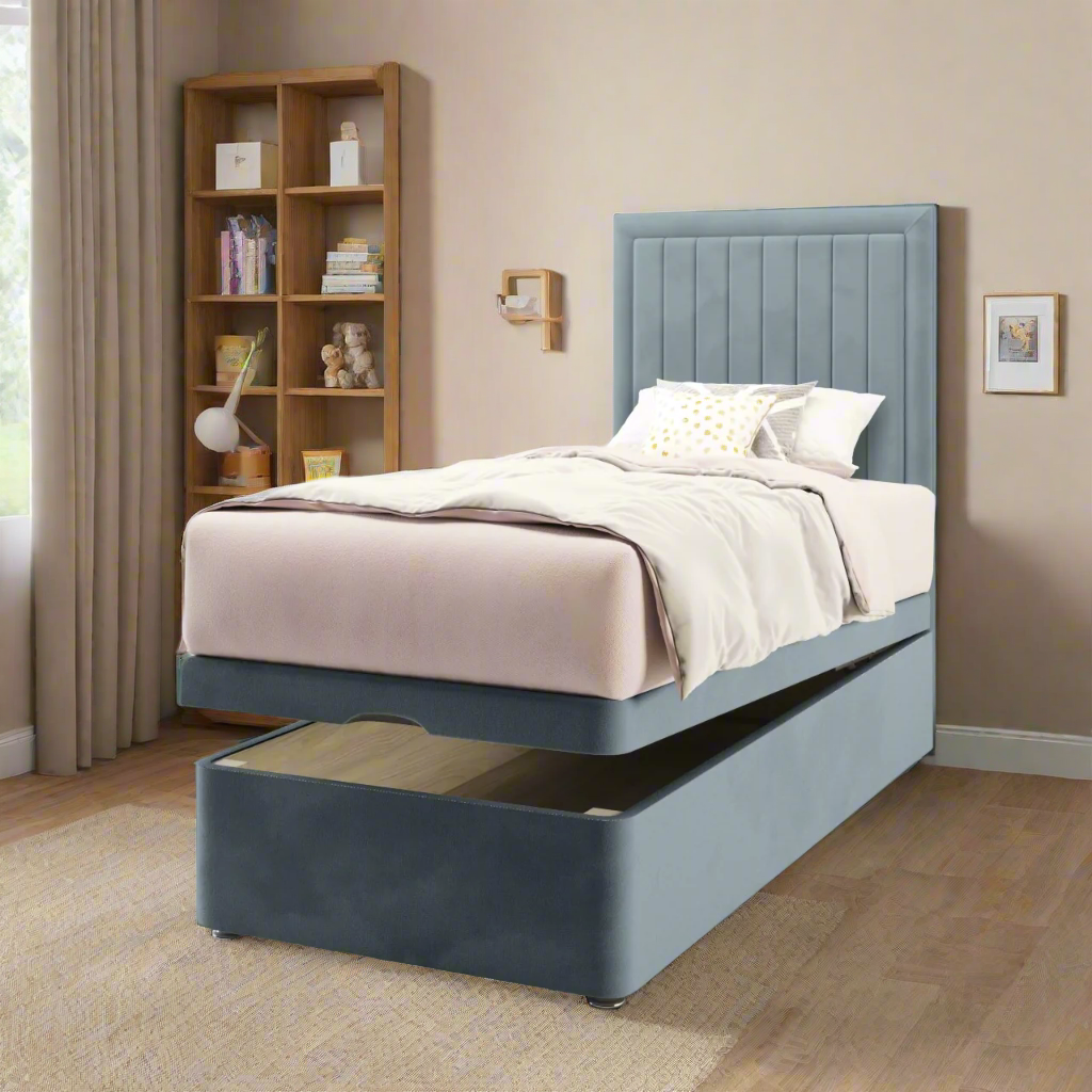 Vertical Panels Border Headboard Ottoman Storage Bed