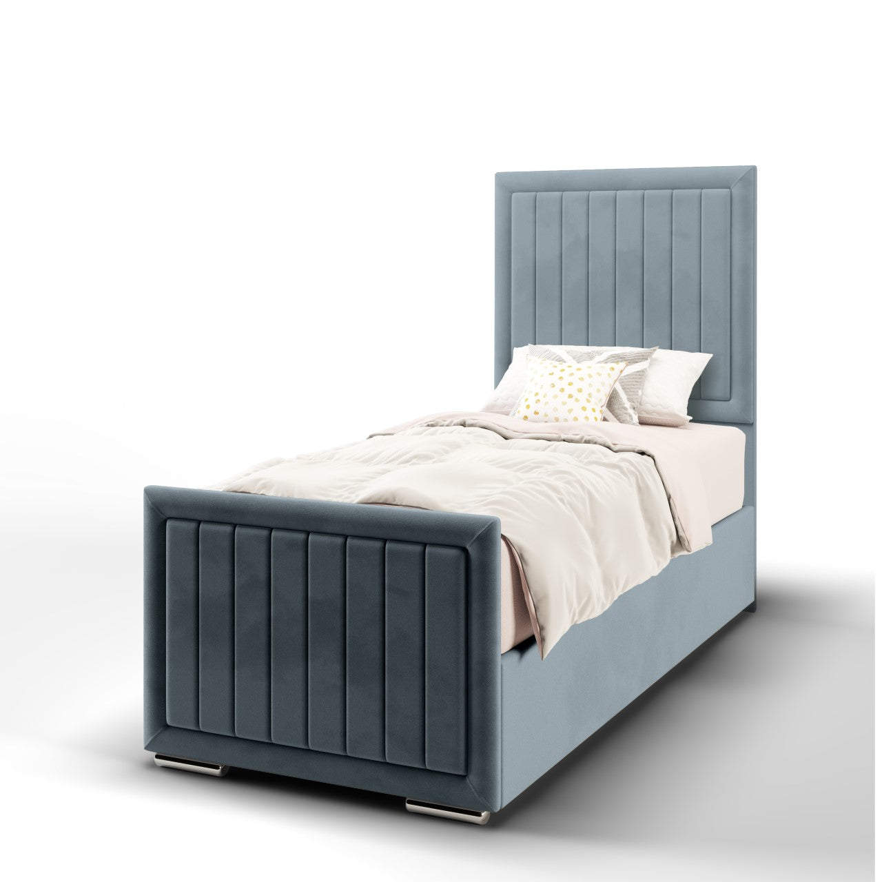 Vertical Panels Border Fabric Tall Headboard with Ottoman Storage Side Lift Bed & Footend